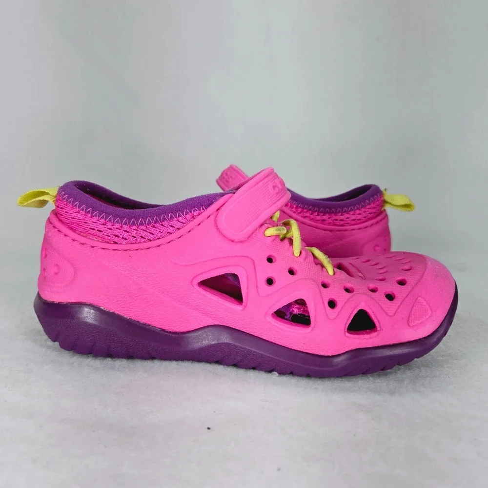 CROCS Shoes Childrens 10 Pink Purple Swiftwater Play Shoes Water Sandals Sneaker